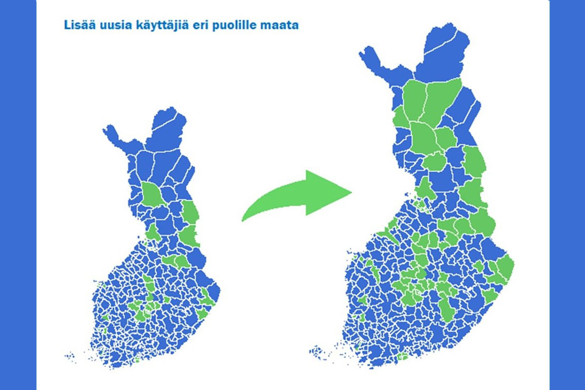 kaksi Suomen karttaa, johon merkitty kuntia.